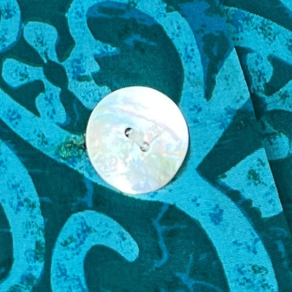 Vintage 100% Silk Button Down Midi Maxi Dress Coastal Casual Tropical Slit Print - Picture 5 of 6